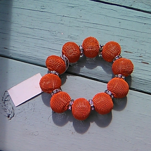 Jewelry - Orange metal beads and crystal bracelet